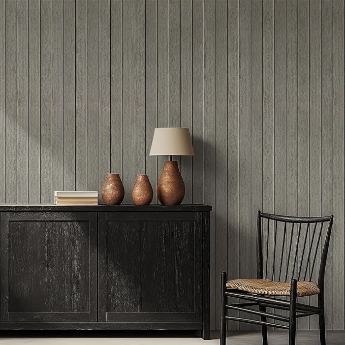 Chejiaye Peel and Stick 3D Wall Panel -15.75"x118"Soundproof Self-Adhesive Wall Sticker, Removable Thick PVC Slat Contact Paper for Kitchen Bedroom,Ceiling Wall Decoration Wood Grain (Dark Grey) - Image 3
