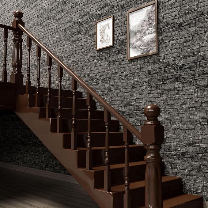 Faux Brick Wall Panels, 10 PCS, Black and Grey | 3D Wall Panels Peel and Stick, XPE Foam 3D Wallpaper, Self-Adhesive Faux Stone Wall Panels for Bedroom, Stairs, Kitchen - Image 5