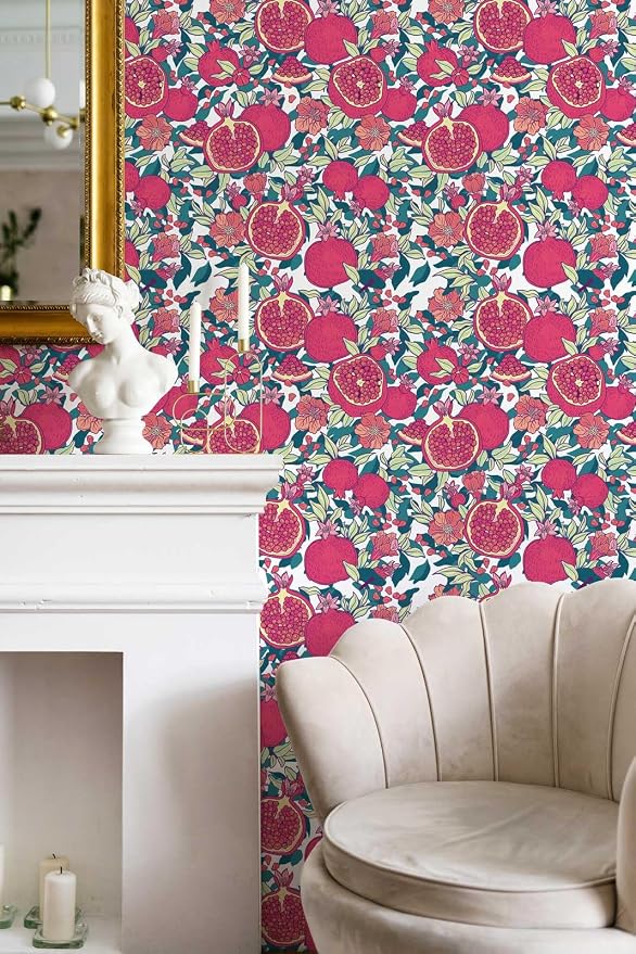 Floral Wallpaper Vintage Red Peel and Stick Wallpaper Self Adhesive Removable Wallpaper for Bedroom Cabinet Decorative Contact Paper, 17.3" x 393.7" - Image 2