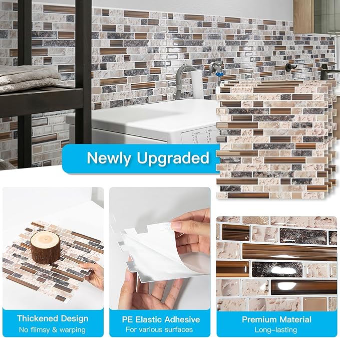 Art3d Linear Design Tile Peel and Stick Backsplash, 10-Sheet, Sandstone | 12 x 12 Inch, Enhanced Thickness, Warp Resistant, Strong Adhesion, Sturdy, for Kitchen, Bedroom, Ideal for Home Improvement - Image 5