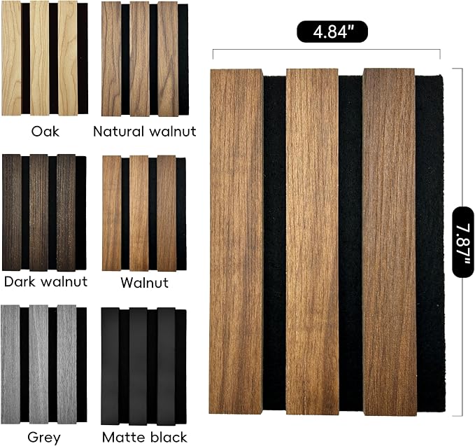 RITOLLO Wood Panels for Wall 4.92"×7.68" Acoustic Panels for Interior Wall Decor, Fluted Sound Absorbing Panel - 6 Color Samples 6 Pack - Image 2