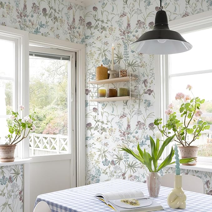 Blue Floral Peel and Stick Wallpaper Boho Leaf Self Adhesive Wallpaper | 16.9" x118" DIY Removable Contact Paper Botanical Flower Leaf Wall Paper Decoration for Bedroom Wall Cabinets Waterproof - Image 7