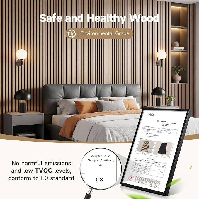 INMOZATA Wood Panels for Wall Acoustic Wood Slat Wall Panels Nature Oak | 3D Fluted, Soundproof Wall Paneling for Interior Accent Wall Decor Living Room Bedroom & Office, 4 Pack 94.5" x 7.9" 21 ft² - Image 2