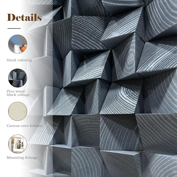 LIUZEYUE - Large Blue and White 3D Wooden Block Wall Art 3D Art Wall Decor Textured Wall Art Wood Wall Decor for Office Living Room 15.7"x31.5" - Image 3