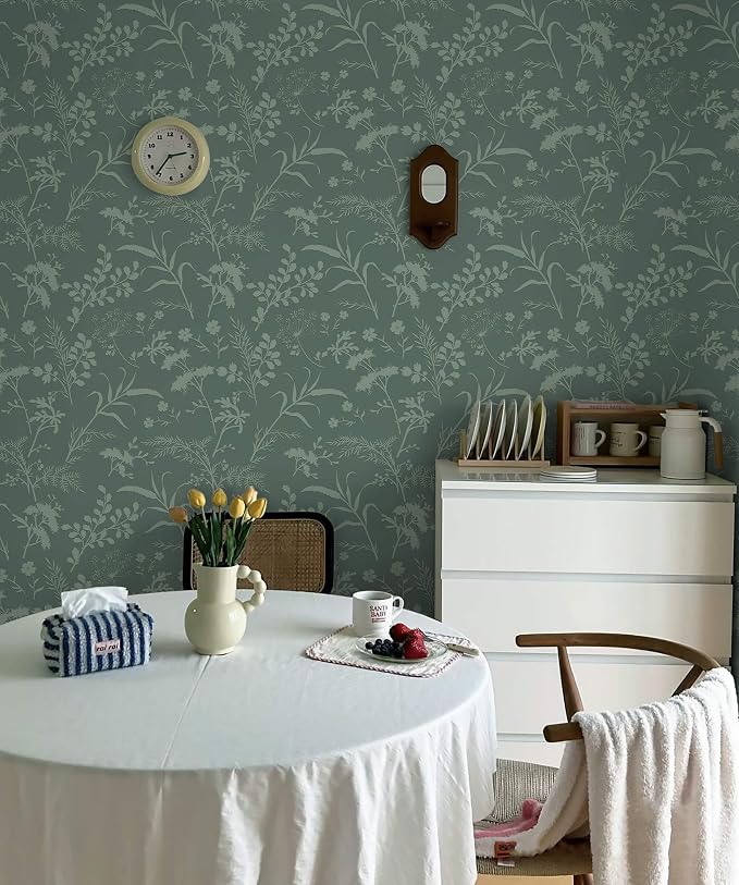 Heroad Peel and Stick Wallpaper Boho Floral Contact Paper Sage Green Leaf Wallpaper for Cabinets Waterproof Removable Self Adhesive Wall Paper for Bedroom Bathroom Decor Vinyl Roll 17.3''x78.7'' - Image 4