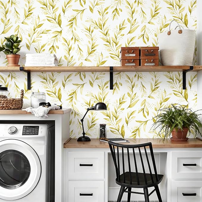 Livebor Leaf Peel and Stick Wallpaper Olive Leaf Contact Paper17.7in x 196.8in Sage Floral Wallpaper Peel and Stick Floral Leaves Contact Paper Modern Farmhouse for Bedroom Neutral Decorative - Image 9