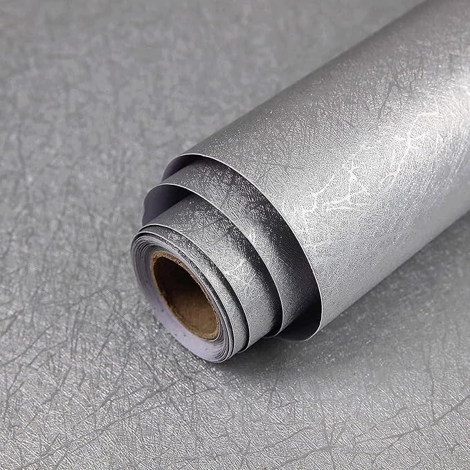 Silver Grey Wallpaper Peel and Stick Embossed Self Adhesive Contact Paper | 11.8" X 78.7" Removable Home Decoration Silk Vinyl Wrap Cabinet Countertops Furniture Renter Friendly Shelf Paper by Abyssaly