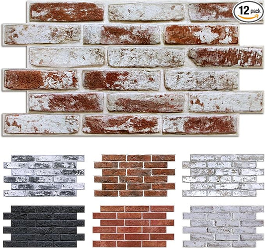 Commomy Faux Brick 3D Wall Panels Peel and Stick 12 pcs of 22.8" x 11.8" | Thin & UrltraLight PVC Printable Red Brick Wall Panels for Bedroom,Living Room,TV Background (Covers 22.48 sq.ft) by CommomyDecor