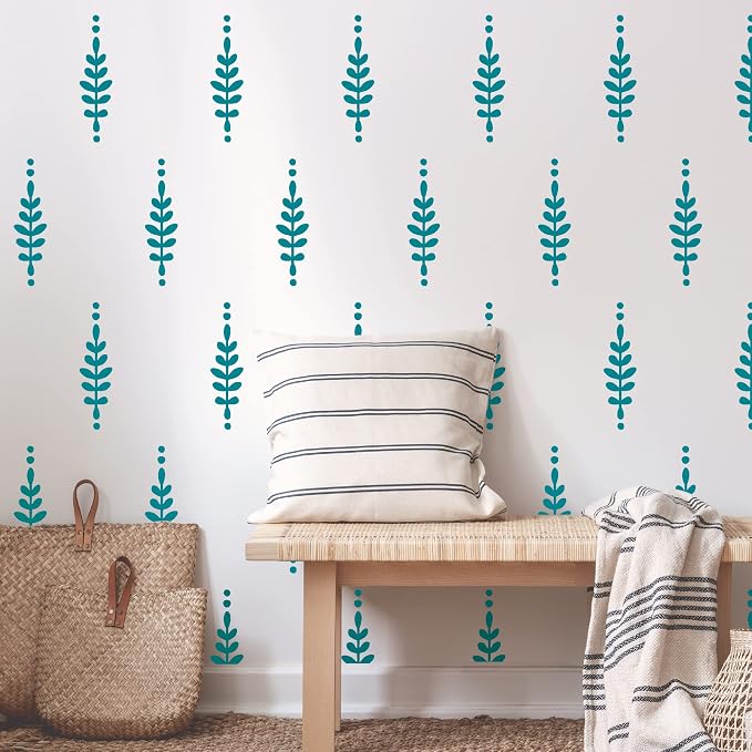 Teal Floral Leaves Wall Decals, Modern Boho Flower Wall Art Decor | Matte vinyl, easy to apply for living room, bedroom, office. Stunning painted look for a minimalist botanical accent wall. by SHYJSHYJINSPIRED-PEELSTICK