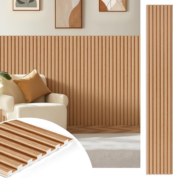 WPC Acoustic Slat Wall Panels 16-Pack 47.2'' x 6'' | Accent 3D Wall Panel for Interior Wall Decor, Waterproof Fluted Textured Panel Wall Slats,Solid Elm (Cover Approx.32 sq.ft) by LARWORKS