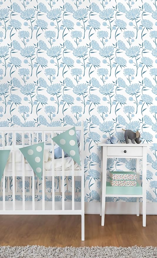 Hopepak Floral Peel and Stick Wallpaper Contact Paper Blue Wall Paper Modern Self Adhesive Removable Vinyl Wallpaper for Bedroom 17.3"x118" - Image 6