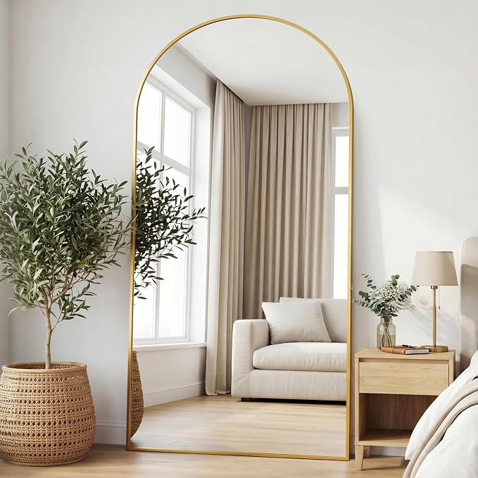 77"x38" Arched Full Length Mirror, Full Body Floor Mirror, Gold - Image 3