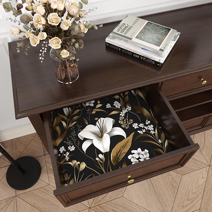 Laatse Vintage Dark Black Golden Floral Peel and Stick Wallpaper 17.5"x787" | Self Adhesive/Removable/Waterproof/Thick Vinyl Extra Long Contact Paper for Bathroom Bedroom Shelf Cabinet Drawer,Prepasted - Image 8