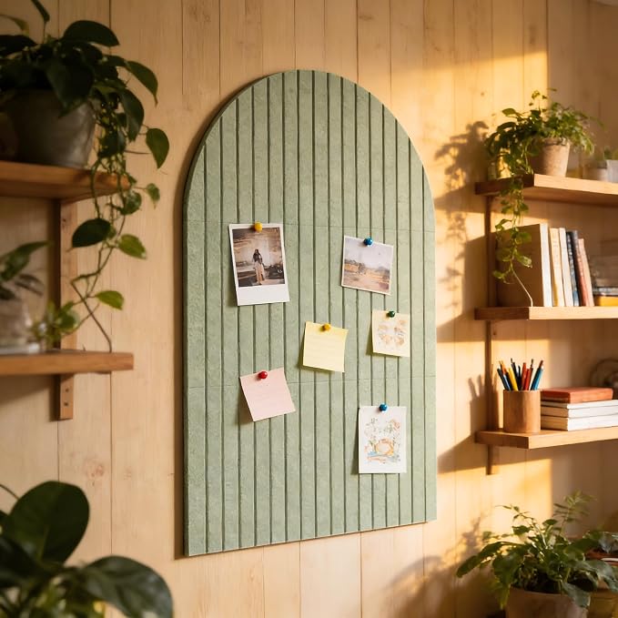 Large Arched Felt Bulletin Board, Sized 36" x 24" for Office & Wall Decor – 6 Customizable Adhesive Tiles with Pins are Perfect to Display Your Photos (Sage Green) - Image 4
