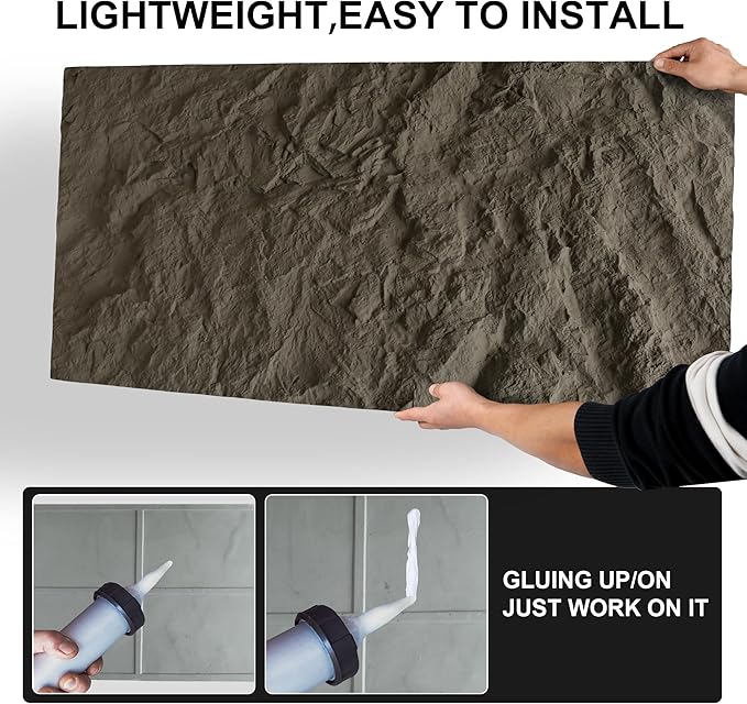 KASARO 3D Faux Stone Wall Panels, 4 Pack PU Wainscoting Grey | Thicker PU panels with realistic cement stone texture for accent walls, home & office decor, easy install, 43.3" x 23.6" - Image 4