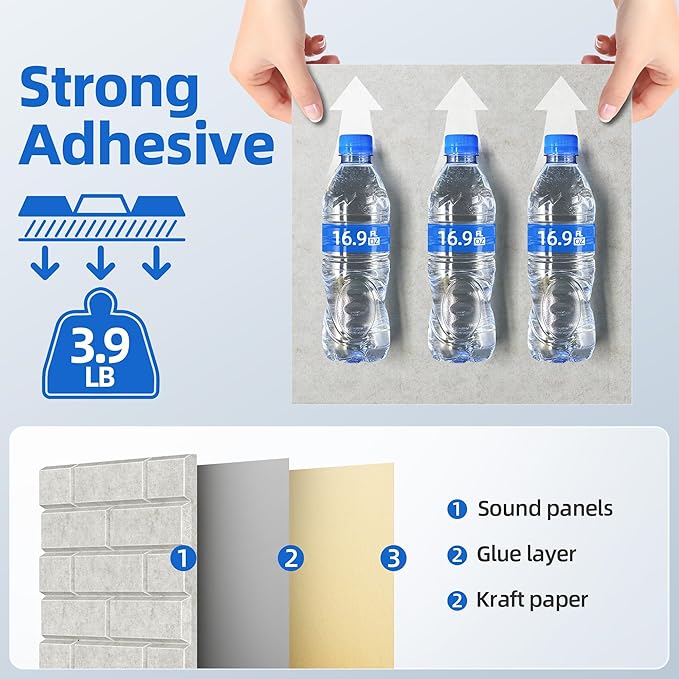 20 Pack Acoustic Panels with Self Adhesive Sound Proof Foam Panels for Wall | 12" X 12" X 0.4" High Density Soundproof Wall Panels, Brick Sound Absorbing Panels for Home Studio Office Decor - Ivory - Image 4