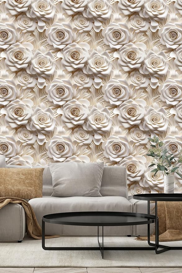 Peel and Stick Wallpaper Beige Rose Floral Decor by WEISENI