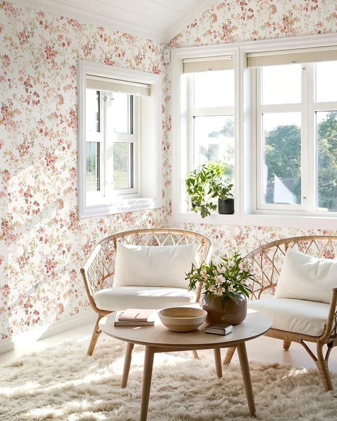 Dimoon Boho Peel and Stick Wallpaper Pink Floral Contact Paper 17.3x78.7in |Vintage Flower Leaf Botanical Renter Friendly Removable Self Adhesive Stick on Wall Paper Decor for Bathroom Bedroom Vinyl - Image 9