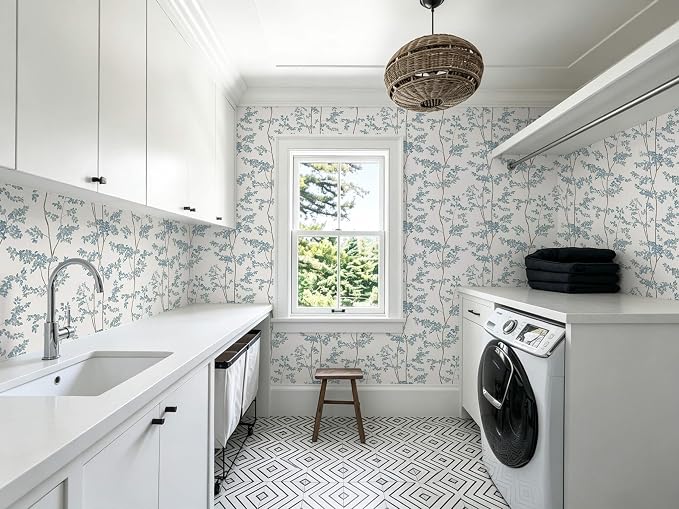 Heroad Blue and White Peel Stick Wallpaper Tree/Leaf Cottage Contact Paper | Waterproof Removable Botanical Wall Paper for Bathroom,17.3''x78.7'',Modern Farmhouse Decor Vinyl for Bedroom,Kitchen,Laundry - Image 9