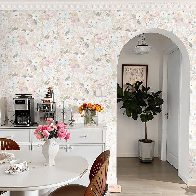 Ismoon Peel and Stick Wallpaper Floral Boho Pink Wallpaper Watercolor Leaf Flowers Contact Paper Removable Self-Adhesive Wall Paper for Bedroom Cabinets and Drawers Decor 17.3inx78.7in - Image 6