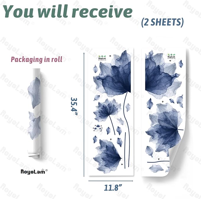 39.3'' x 32.6''Flower Petal Wall Decal Floral Wall Sticker (Navy) | Removable waterproof peel and stick wall art for nursery, baby room, classroom, living room, bedroom, office and bathroom - Image 4