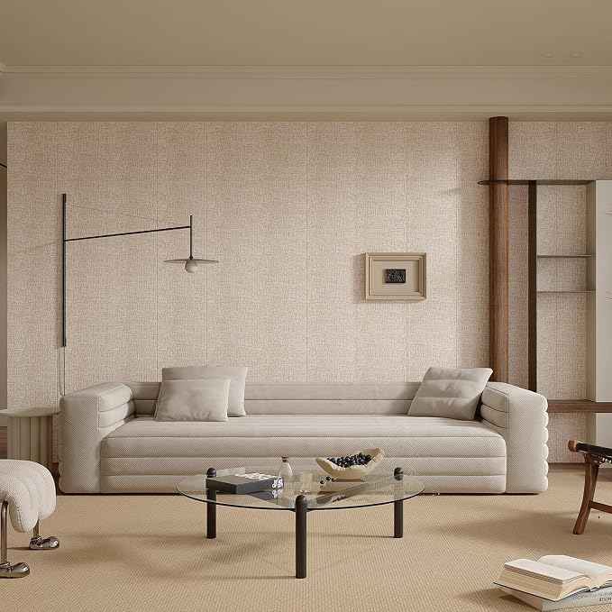 Yutianli 3D Wall Panel Peel and Stick Soundproof Foam Linen Wall Cloth Yellow 16.7"x118" Self-Adhesive Decorative Wallpaper Anti-Collision Wall Padding - Image 2