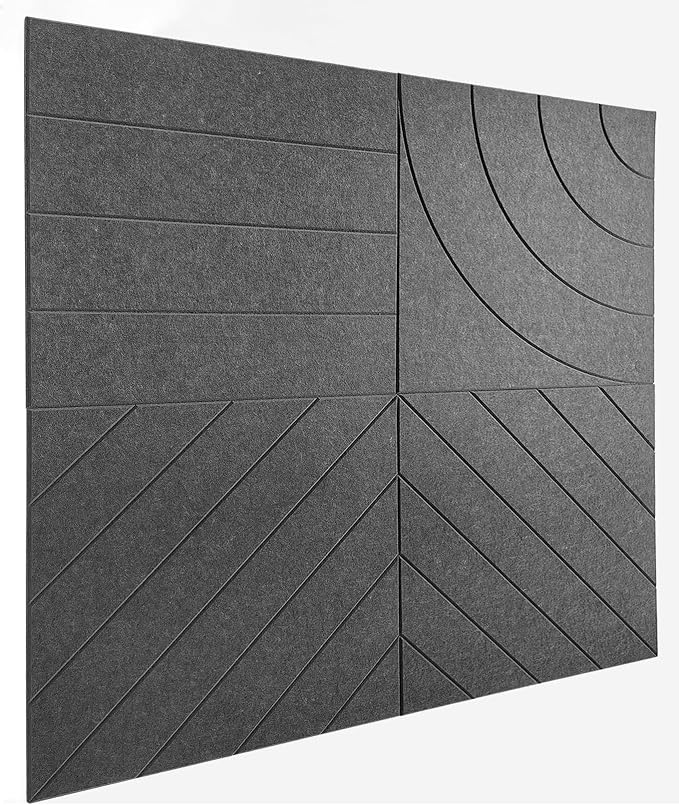 21.65" Large Square Acoustic Panels 4-Pack - Sound Absorbing Wall Panels, Noise Reducing Soundproof Decorative Felt Tiles for Home Office, Studio, Living Room - Gray Black by DesignerManufacturerofInnovativeBulletinBoardSolutionsforHomeOffice
