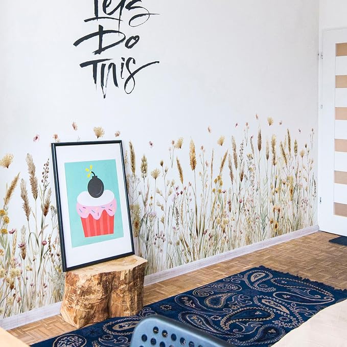 2 Pack Floral Baseboard Wall Stickers - Removable Peel & Stick Decals (3 Styles: Reeds, Flowers, Dandelions) - DIY Home Decor for Kids Girls Walls, Nursery, Classroom Wall Corner (Reeds) - Image 8