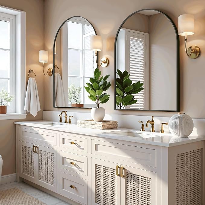 Arched Bathroom Mirror for Wall, 38" x 26" Metal Frame Vanity Mirror, Black - Image 3