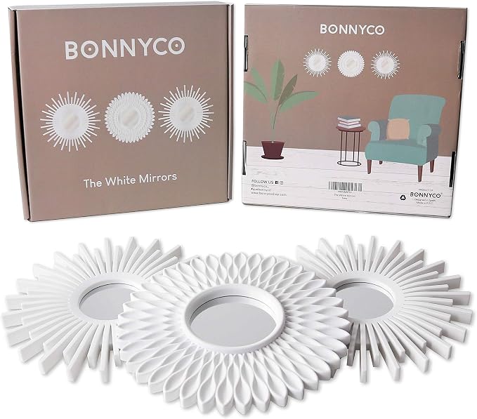 BONNYCO Wall Mirrors Pack of 3, Round White Mirrors for Home Decor, Bedroom and Room. Espejos Decorativos de Pared Sala Dormitorio, Circle Wall Decor Minimalist Vintage, Chic. Gifts for Women Mums - Image 2