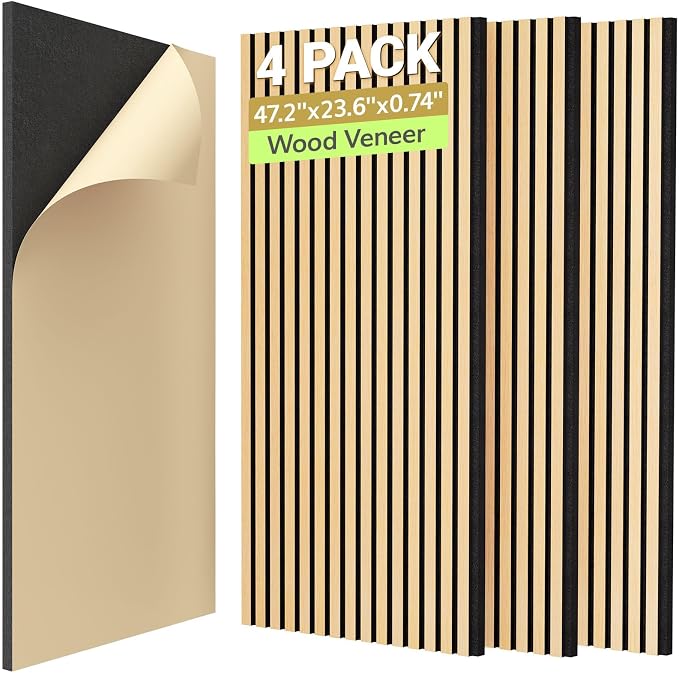 TONOR Dual-Layer Thickened Acoustic Wall Panels Self Adhesive, 4 Pack 47.2"x23.6"x0.72" High Density Large Sound Proof Panels for Walls, Peel and Stick Wall Panels for Interior Wall Décor, Oak by TONOR