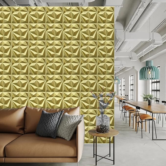 LEVOWAY 33 Pack Decorative 3D Wall Panels for Interior Wall Decor | 12''x12'' Champaign Gold Diamond Design Accent Wall Panles for Living Room,TV Wall Background,Bedroom - Image 4