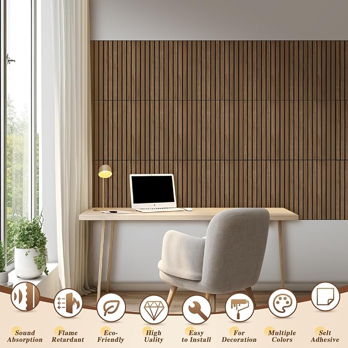 16" x 12" Acoustic Panels 12 Pack, Self-Adhesive 3D Wall Tile Walnut | Polyester Panels for Sound Absorption, Covers 16 Sq Ft, Odor-free, Harmless to Breathe & Touch, Reduce Noise and Echo, Walnut - Image 4