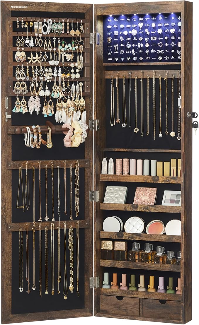 SONGMICS 6 LEDs Mirror Jewelry Cabinet, 47.2-Inch Tall, Lockable by Unknown