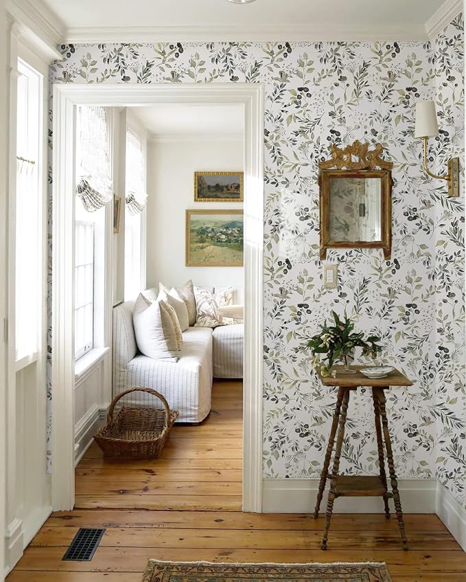 Heroad Green Leaf Wallpaper Peel and Stick Floral Contact Paper Vintage Botanical Neutral Farmhouse Wall Paper Self Adhesive Removable Wallpaper for Bathroom Bedroom Watercolor Decor 17.3''x78.7'' - Image 7