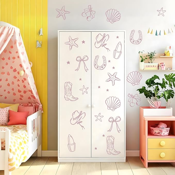 Seaside Cowgirl Wall Decals, Peel and Stick Under the Sea Coastal Cowgirl Mural, Western Beach Wall Stickers for Kids, Boys and Girls Room & Nursery Decor ((Lilac Haze Cowgirl Bow Wall Decals) - Image 7