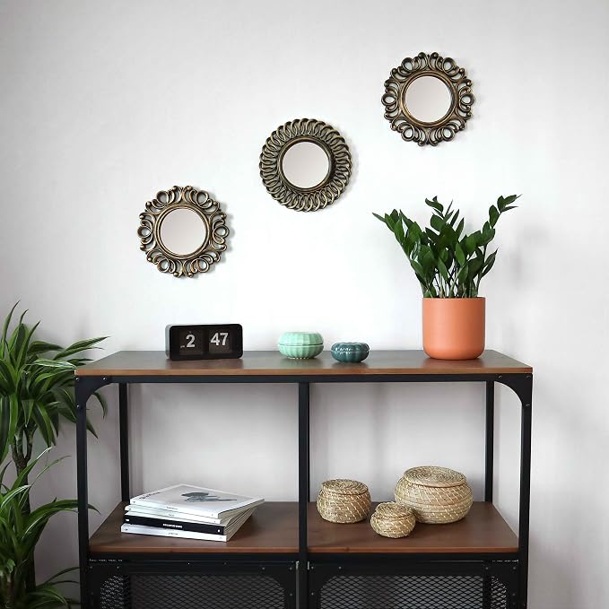 BONNYCO Wall Mirrors Pack of 3, Round Gold Mirrors for Home Decor Bedroom and Living Room. Espejos Decorativos de Pared Sala Dormitorio, Circle Wall Decor Minimalist Vintage Chic. Gifts for Women Mums - Image 6