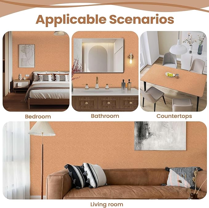 Cream Peel and Stick Self Adhesive Wallpaper Countertop Contact Paper | Orange Removable Embossed Silk Waterproof Bathroom Wallpaper 15.7" X 118" Kitchen Vinyl Wrap for Cabinet Shelf Liner Paper - Image 4