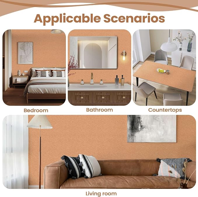 Cream Peel and Stick Self Adhesive Wallpaper Countertop Contact Paper | Orange Removable Embossed Silk Waterproof Bathroom Wallpaper 15.7" X 393.7" Kitchen Vinyl Wrap for Cabinet Shelf Liner Paper - Image 4