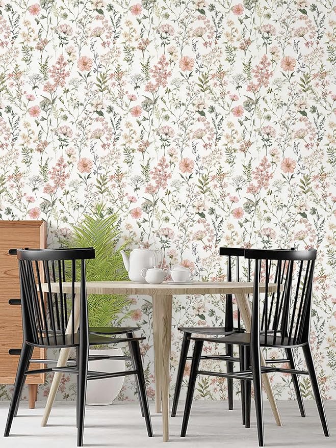 Orainege Pink Floral Peel and Stick Wallpaper Self Adhesive Wallpaper | 17.3inx393.7in Modern Wallpapers for Bedroom Bathroom Green Leaf Contact Paper for Cabinets Removable - Image 3