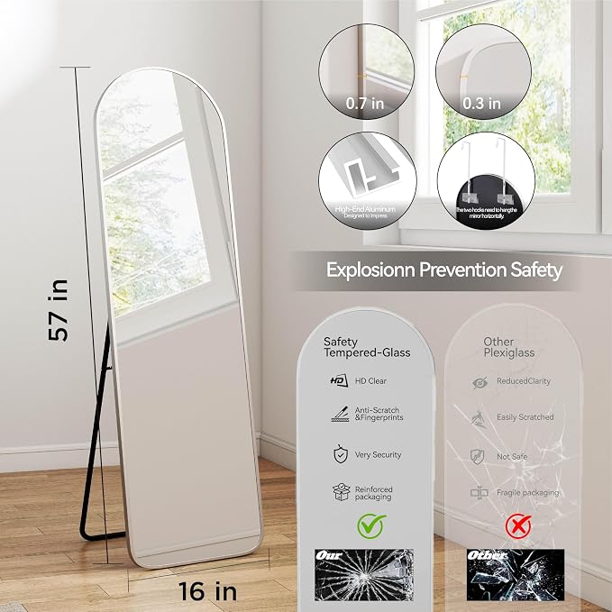 57x16" Full Length Mirror Floor Stand,Over the Door,Wall Mounted Silver - Image 4