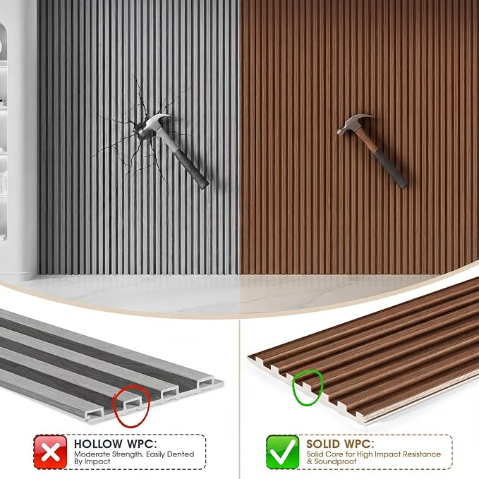 WPC Acoustic Slat Wall Panels 8-Pack 96'' x 6'' (Cover Approx.32 sq.ft) | Accent 3D Wall Panel for Interior Wall Decor, Waterproof Fluted Textured Panel Wall Slats, Solid Walnut - Image 3