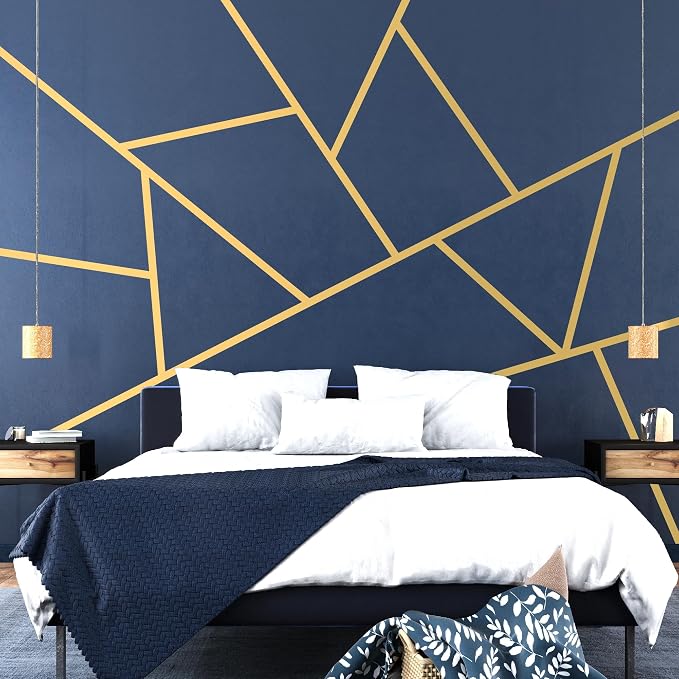 Large Gold Modern Line Wall Decals, Minimalist Geometric Art Décor | Matte gold vinyl simple lines for a stunning custom bold accent wall. Peel and stick for home, bedroom, living room, office. - Image 2