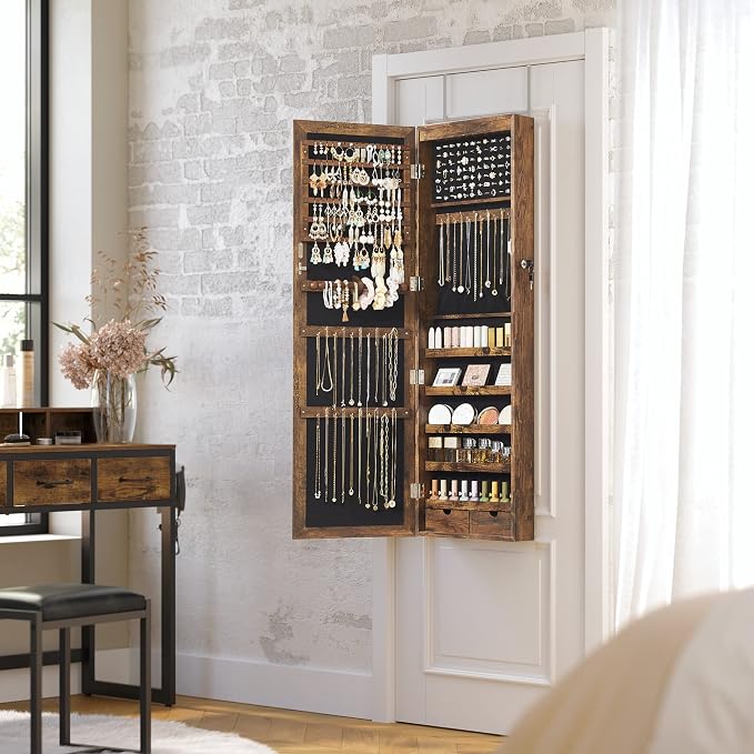 SONGMICS 6 LEDs Mirror Jewelry Cabinet, 47.2-Inch Tall, Lockable - Image 8