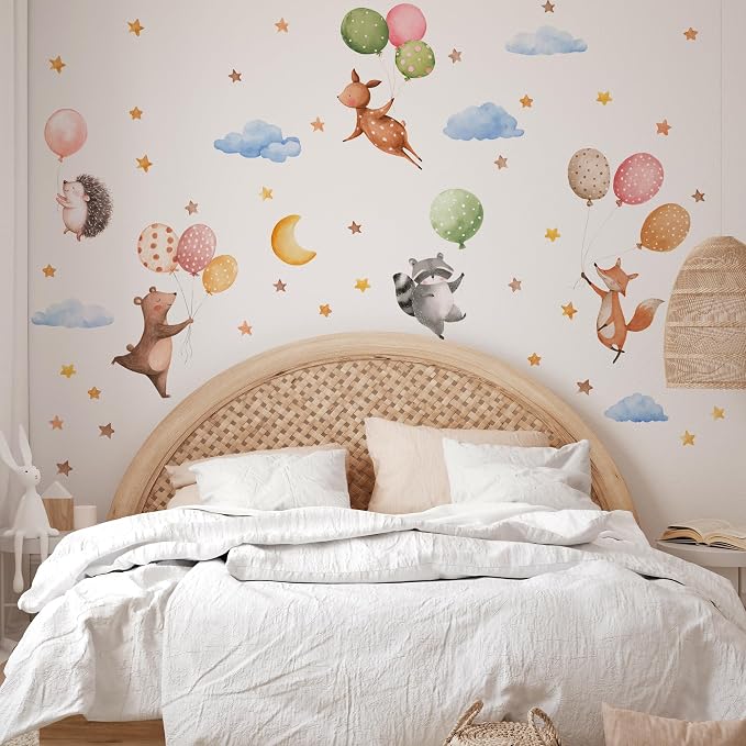 Watercolor Jungle Animal Wall Decal, Removable Nursery Woodland Animals,Cloud,Stars,Balloon Wall Stickers for Kids Boys and Girls Room, Bedroom & Toddler Room Decor (Balloon Animal Decals 84) - Image 4