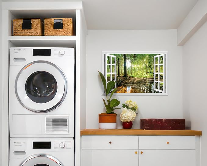 FLFK Fake Window Wall Sticker - Forest Jungle Faux Window Wall Mural for Wall Decor, Stick and Peel Wall Decals,24"x16" - Image 3
