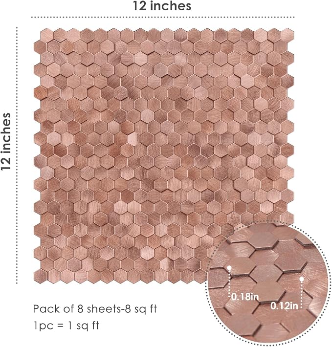 STICKGOO Peel and Stick Backsplash Tiles, Stick on Mosaic Self Adhesive Tiles, 3D Hexagon Backsplash for Kitchen Bathroom Fireplace Vanity (8PCS, Rose Gold) - Image 7