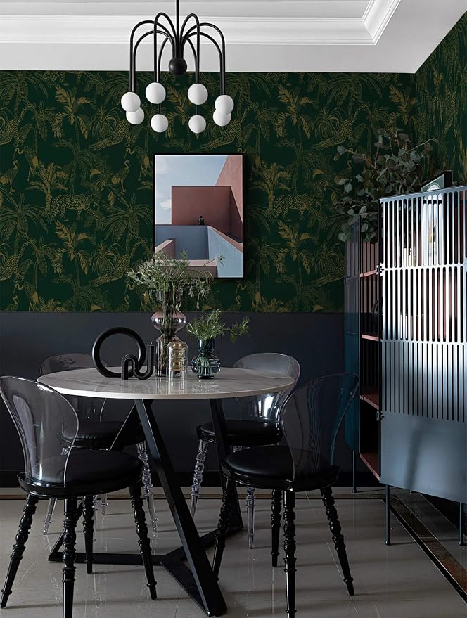 Heroad Dark Green Peel and Stick Wallpaper Boho Contact Paper 17.3"x393" Jungle Wall Paper Removable Self Adhesive Cheetah Wallpaper for Bedroom Living Room Cabinet Waterproof Bathroom Vinyl Roll - Image 8