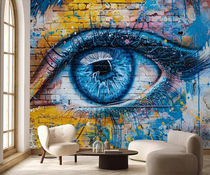 PYFFYP-Abstract Eye Graffiti Brick wall Peel and Stick Wallpaper murals - Image 3