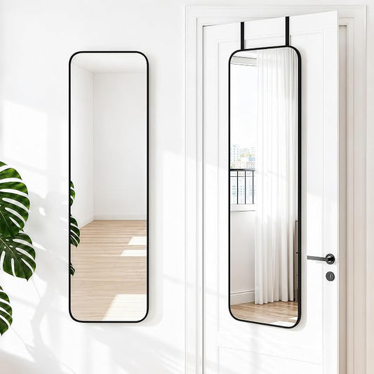 NARCISSUS Over the Door Full Length Mirror 47x14 Inch, Wall Mounted Dressing Mirror, Door Hanging Full Body Mirror HD Reflection Glass for Bedroom, Aluminum Alloy Frame Black by NARCISSUSMIRROR